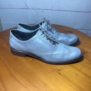 Cole Haan Womens Size 7 Gremarcy Oxford Shiny Silver Gray Wingtips Leather.
